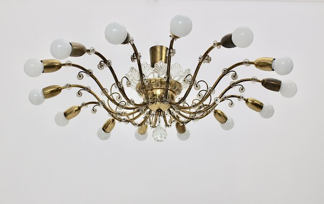 Mid Century Modern Austrian Brass and Crystals 14 Arms Chandelier from J L Lobmeyr 1950s