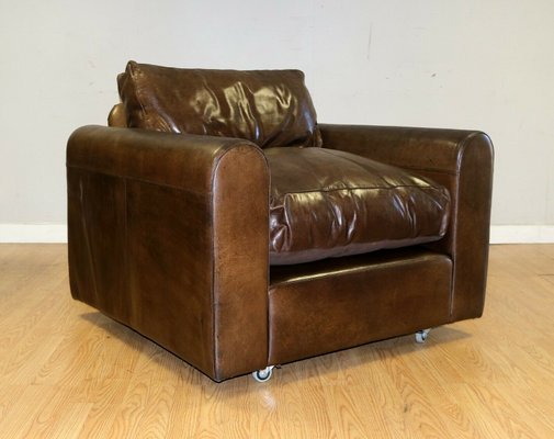 Brown Leather Armchair With Feather, Omnia Leather Dealers In Taiwan