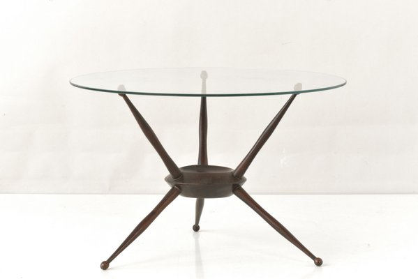 Side Table With Glass Top By Cesare Lacca For Cassina Italy 1950s At Pamono Cesare Lacca For Cassina Italy 1950s, 3 Legged Round Table With Glass Top