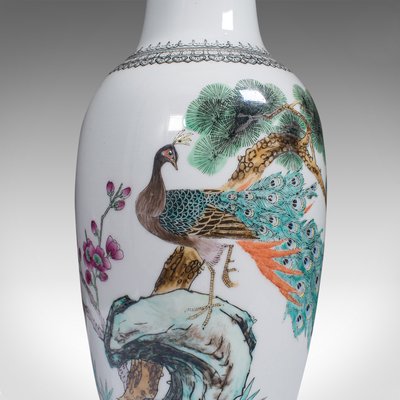 Imposant vase ancien Nankin en porcelaine décor oiseaux fleurs papillons 45 cm - Décoration