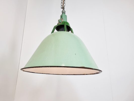 Large Vintage Industrial Green Enamel Pendant Light 1960s For At Pamono - Sage Green Pendant Ceiling Light