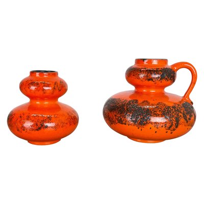 Orange Pottery Fat Lava Vases from Spara Ceramic, Germany, 1970s