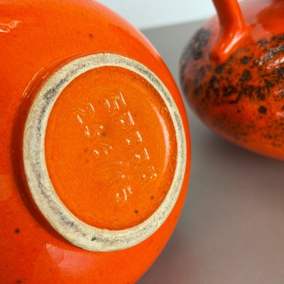 Orange Pottery Fat Lava Vases from Spara Ceramic, Germany, 1970s