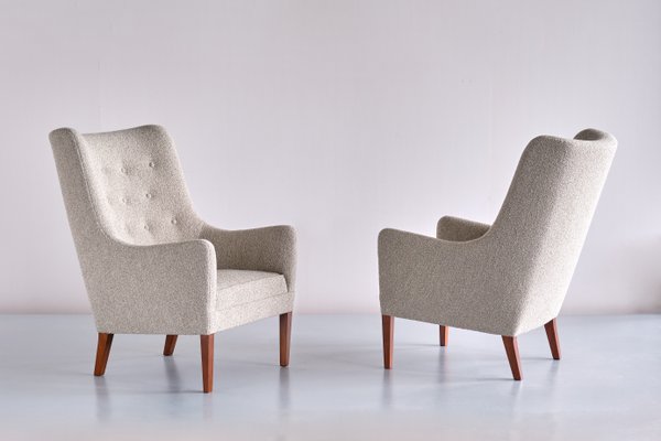 Boucl Mahogany High Back Armchairs by Jacob Kj r Denmark