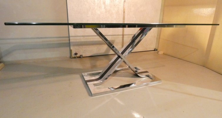 Tavolo da pranzo in vetro e acciaio, Italia, anni '70 in vendita