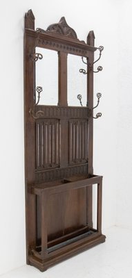 Mid Century French Gothic Oak Coat Rack Hat with Mirrors for sale at Pamono
