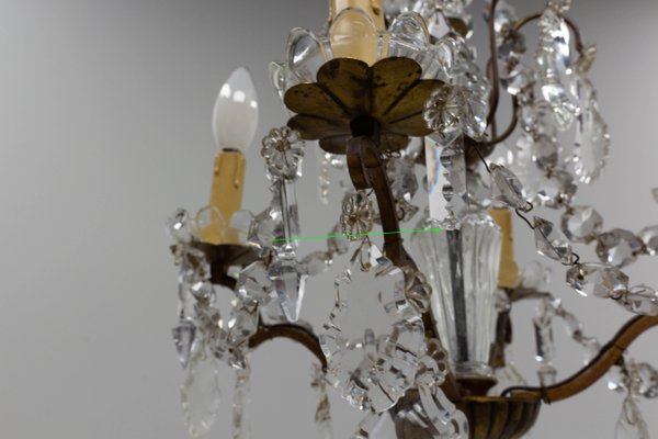 Mid Century French Chandelier With, Cage Chandelier With Crystal Drops