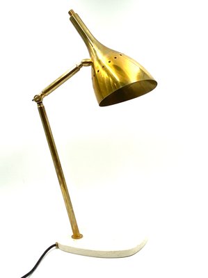 Golden Brass Table or Desk Lamp with Carrara Marble Base Italy
