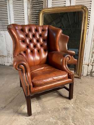 Antique Georgian Leather Library Or, Brown Leather Fireside Chair