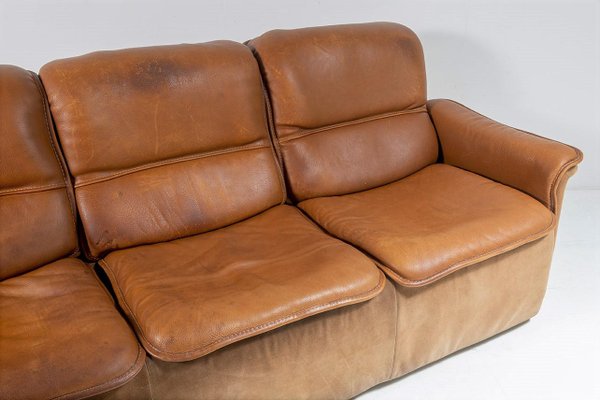 Brown Tan Cognac Leather Suede Ds12 3, Brown Leather And Suede Sectional