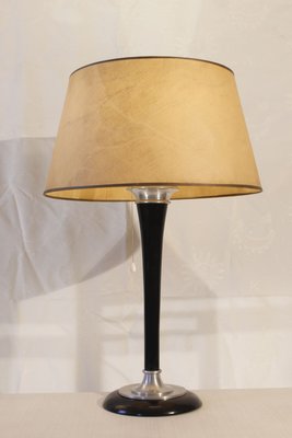French Opaline Metal Lacquered Wood Lamp from Mazda 1930s for