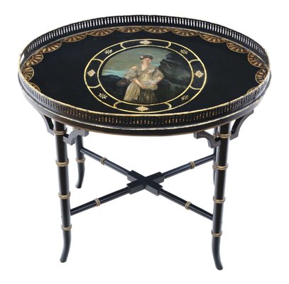 Antique Black Lacquer Painted Serving Tray On Stand Coffee Table 1890s For At Pamono Black Lacquer Painted Serving Tray, Coffee Table Tray Black And Gold