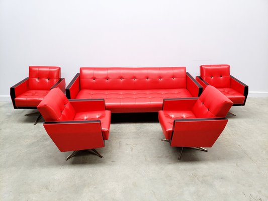 Vintage Red And Black Leather, Red Living Room Set Leather