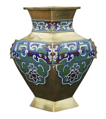SET of 5 PCS Chinese Cloisonne Vase w/ Stand Bronze Brass Copper Enamel Handmade 