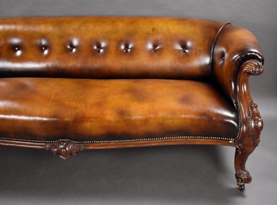 Victorian Hand Dyed Leather Couch For, Mahogany Color Leather Sofa