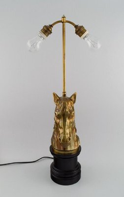 Lampe de salon argentée et chromée avec statuette de cheval