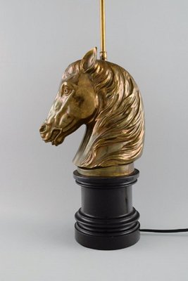 Large 20th Century Brass Horse Head Table Lamp from La Maison