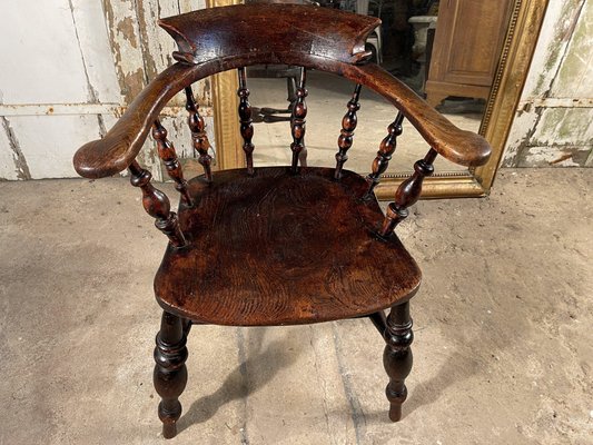 Antique Elm Elbow Captains Chair For, Wooden Captains Chair With Arms