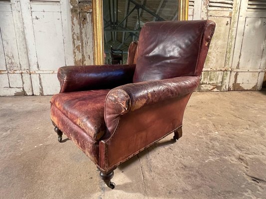 Antique Leather Library Fireside, Leather Fireside Chairs Ireland