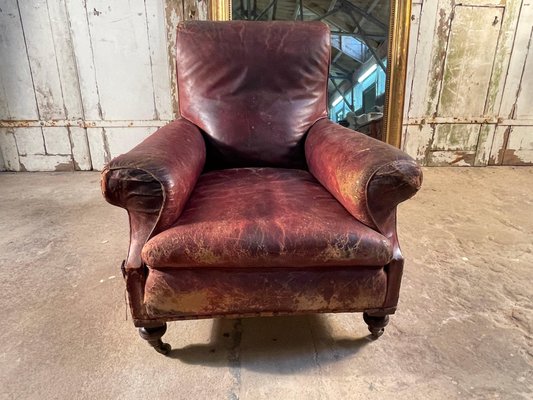 Antique Leather Library Fireside, Leather Fireside Armchair