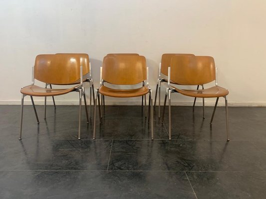 Stackable Chairs in Aluminum Metal Beech by Giancarlo Piretti