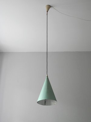 Mid Century Mint Green Perforated Metal Pendant Lamp for sale at