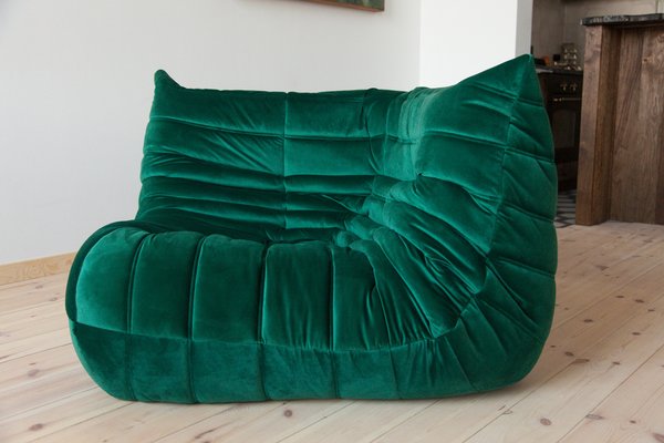 Bottle Green Velvet Togo Corner Chair by Michel Ducaroy for Ligne Roset