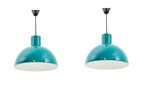 Turquoise Pendant Lamps Denmark 1960s Set of 2