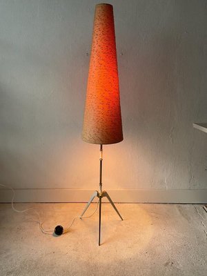 Cone Fabric Shade and White Metal Body Tripod Floor Lamp Germany 1950s