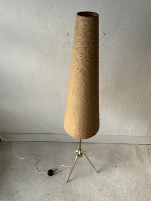 Cone Fabric Shade and White Metal Body Tripod Floor Lamp Germany 1950s for sale at Pamono