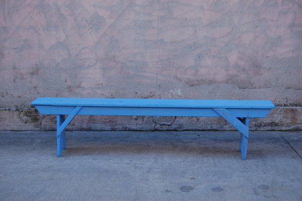 Blue Painted Wooden Bench for sale at Pamono