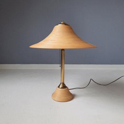 Pencil Reed Rattan Table Lamp 1970s, Early American Style Floor Lamps