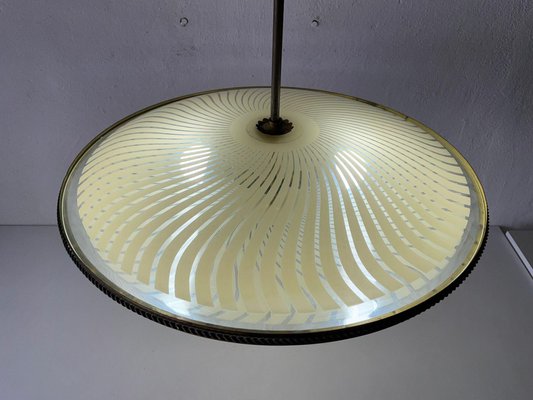 Large Italian Ufo Design Brass, Glass Saucer Lamp Shade