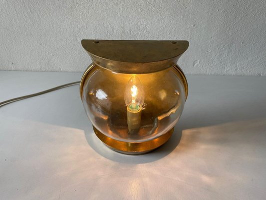 Large Italian Bronze Rectangle Round Glass Ship Wall Lamp 1950s