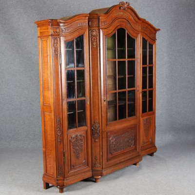 Antique Baroque Oak 3-Door Display Case with Carvings, Aachen