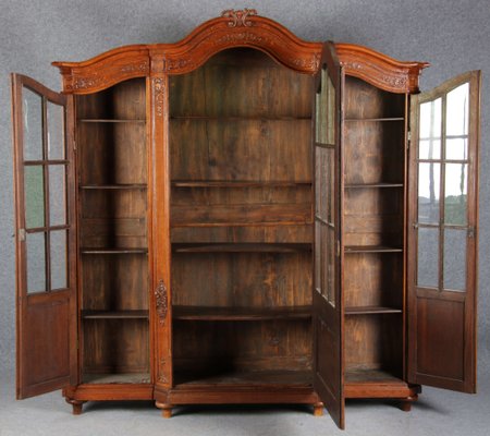 Antique Baroque Oak 3-Door Display Case with Carvings, Aachen