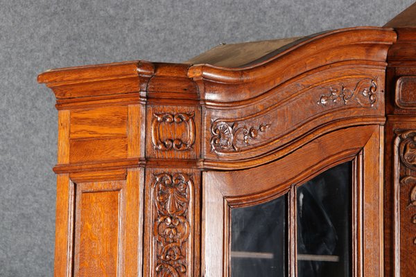 Antique Baroque Oak 3-Door Display Case with Carvings, Aachen