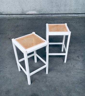 White Stained Wood Cane High Stools 1970s Set of 2
