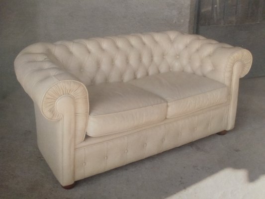 Cream Leather Chesterfield Two Seater, Cream Leather Chesterfield Sofa Bed