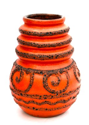 Scheurich Mid Century Glossy Orange & Black Fat Lava West German Vase