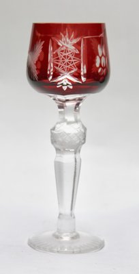 Crystal Lausitzer Stem Glasses Shot with Colored Overlay Cut