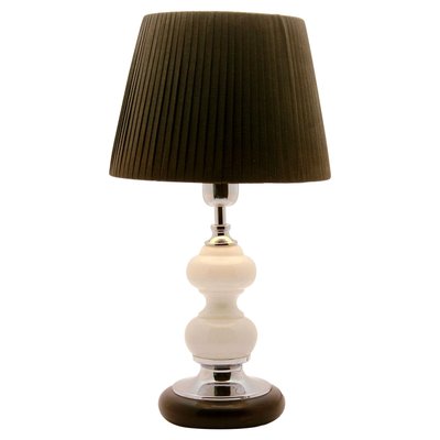 Dutch Opaline Table Lamp With Ball Stem, Table Lamp With Black Base And White Shade