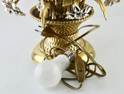 Brass and Silver Metal Flowers Bouquet in a Basket Lamp 1960s
