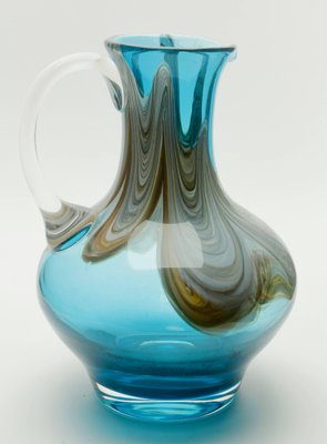 Pichet En Verre Bleu Cobalt Soufflé à La Main : Vintage Mid
