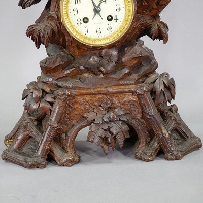 Antique Swiss Wooden Mantel Clock With, Antique Wooden Table Clock