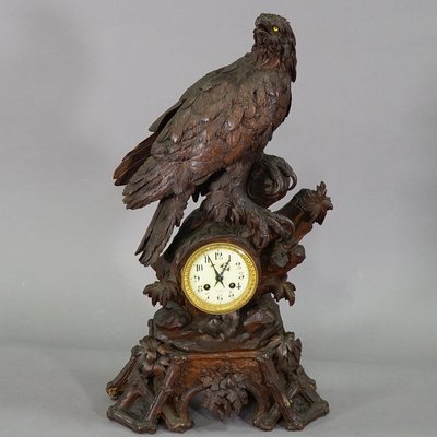 Reloj suizo antiguo de repisa de madera con guila d cada de 1900