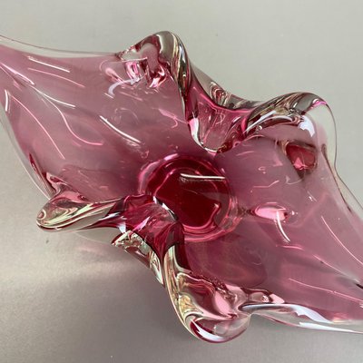 Large Murano Glass Pink Floral Bowl, Italy, 1970s