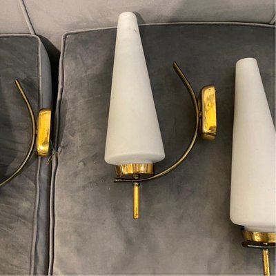 Mid Century Modern Italian Brass and Glass Wall Sconces in the