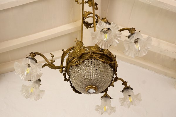 Antique Art Nouveau Brass Crystal, Antique Brass And Crystal Chandeliers
