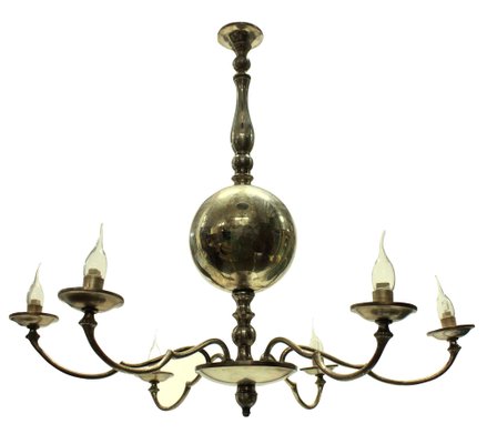 French Silver Plated Chandelier 1950s, Chandelier In English From French